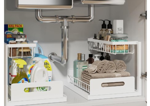 Discover the top 3 under-sink organizers to maximize space and declutter your kitchen or bathroom! Durable, adjustable, and stylish solutions for storing cleaning supplies