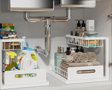 Discover the top 3 under-sink organizers to maximize space and declutter your kitchen or bathroom! Durable, adjustable, and stylish solutions for storing cleaning supplies